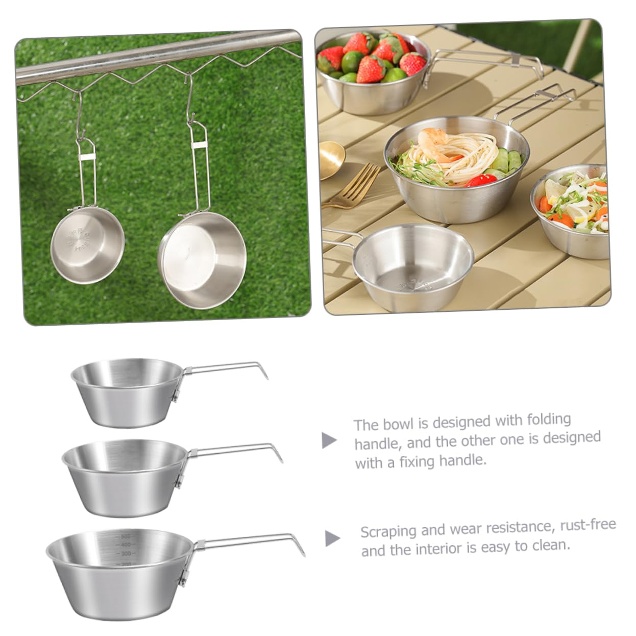 UPKOCH 4 Ensembles Camping Acier Inoxydable Avec Pliable De Ustensiles De Cuisine Pour Activités Plein Air 3 Pièces * 4