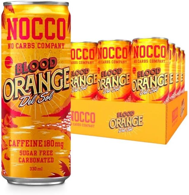 NOCCO BCAA DRINK | Blood Orange Del Sol 330 ml | BCAA | 105 mg Caffeine | Energy Drink | Buxtrade | Various Quantities (24 Cans)