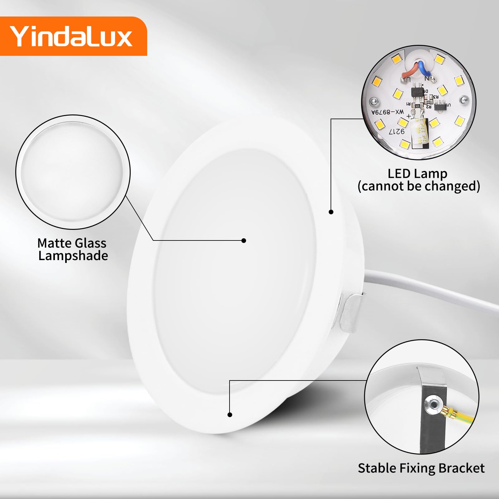 YindaLux Juego de 6 focos LED empotrables 230 V, 3 W, 4000 K, blanco neutro, ultraplanos, 300 lm, orificio 55-58 mm, IP44, para armario con espejo, color blanco