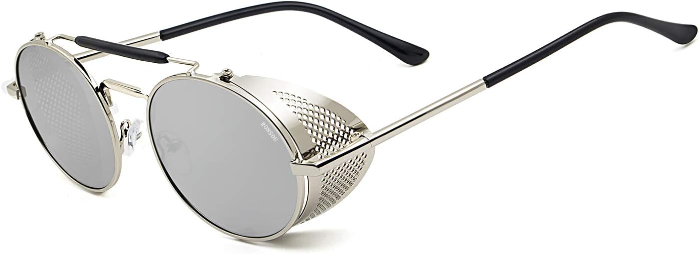 RONSOU Steampunk Style Round Vintage Polarized Sunglasses Retro Eyewear UV400 Protection Matel Frame - Image 4