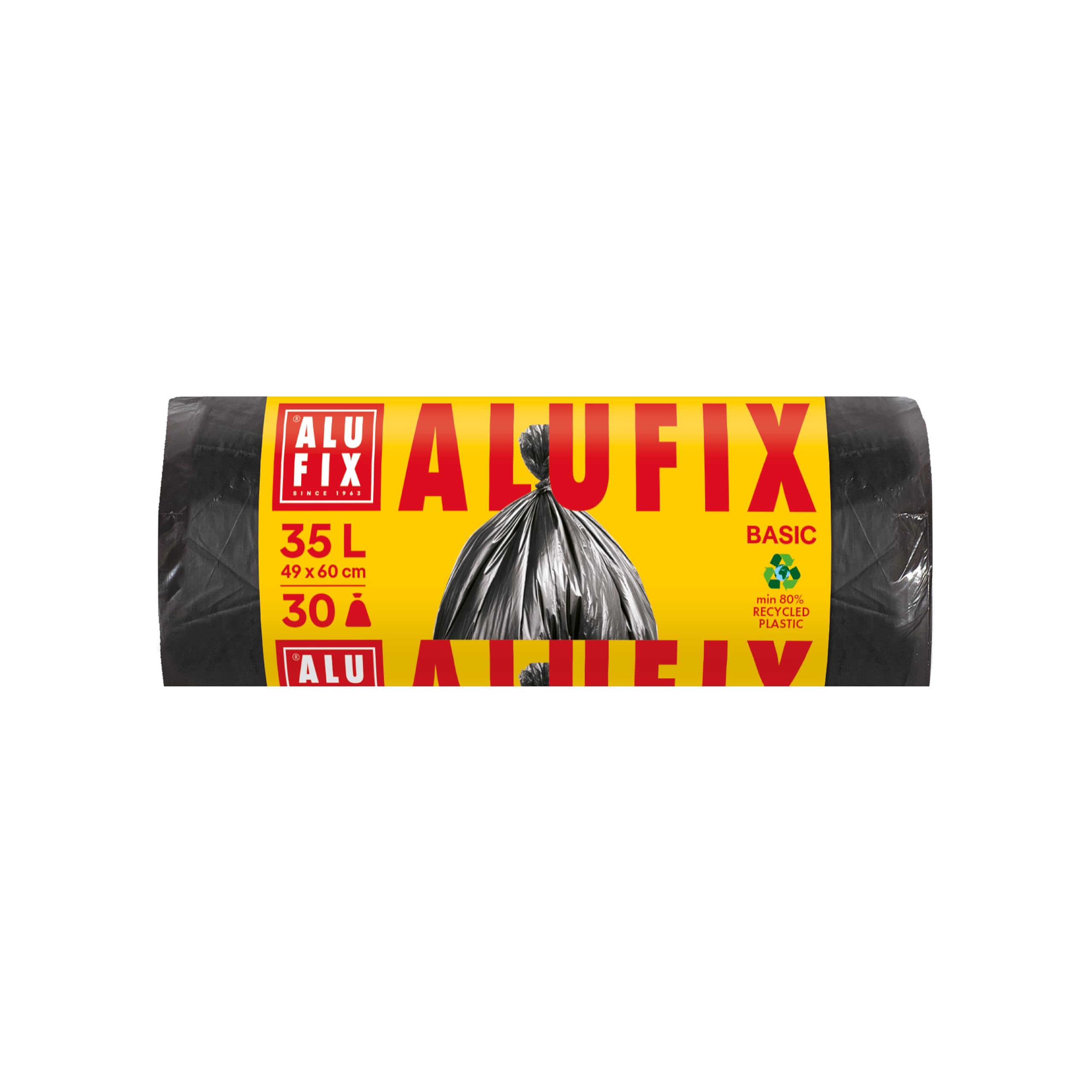 Bolsas de basura ALUFIX Economy/Basic HDPE/ 35l - 30 bolsas de basura - 1 rollo/ 8 μm/Negras/ 49 × 60cm/ Residuos domésticos - Oficina