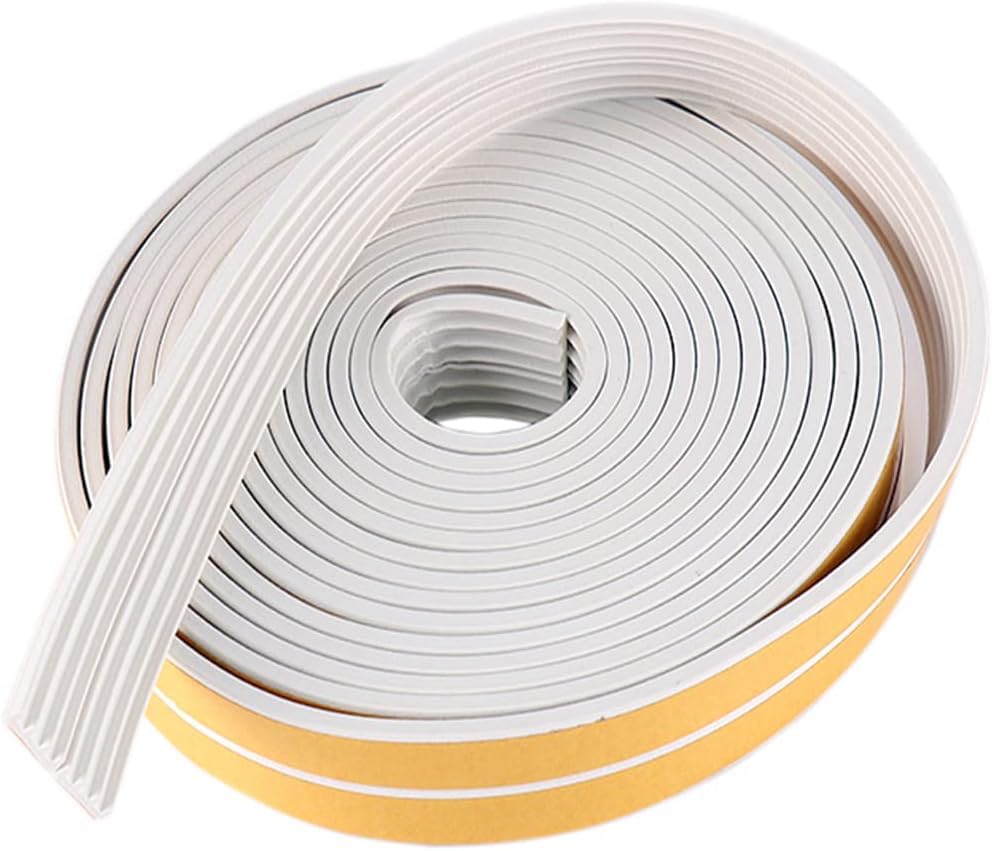 Dunnet Tools E-Type Door Seal White Strip 5m x 9mm x 4mm Self Adhesive Weather Stripping, Draft Excluder for Gaps, Thermal Insulation Tape for Door Frame and Threshold to Stop Draughts and Cold
