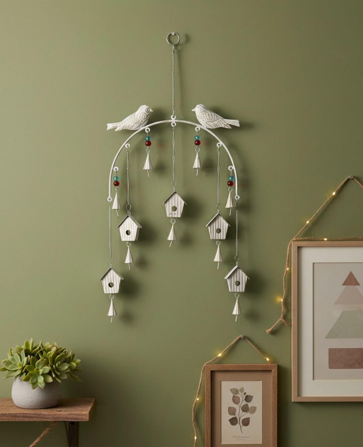 DULI Metal Windchime Wall Hanging, Feng Shui, Wall Art, Wall Decor, PositiveVibes, Rustic Wall Hangings, Wall Art, Diwali Decor, Home Decor, Positive Vibes (MetalBirdhouse-RusticWhite)-picture-15