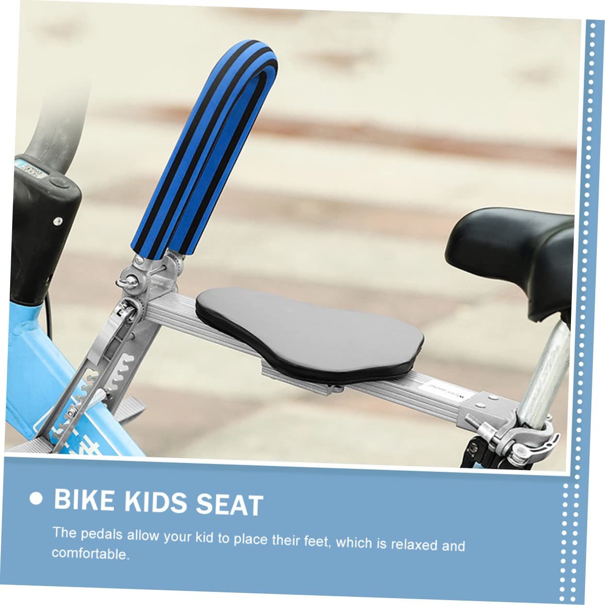 Garneck Seggiolino Bici Bambini Anteriore Pieghevole Pedali | Lega di Alluminio, per Bicicletta, Nero e Blu, Viaggio Genitore-figlio