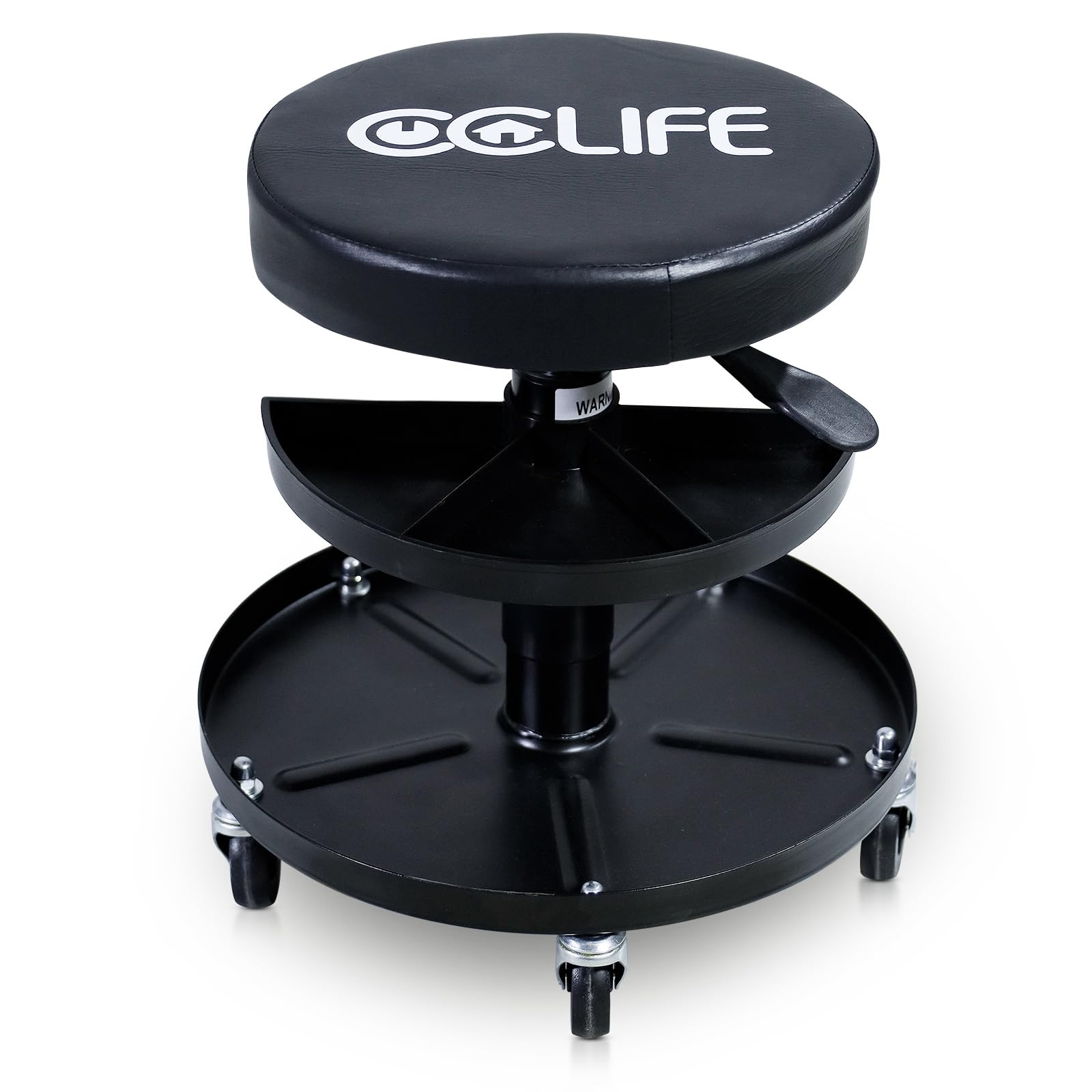 CCLIFE Taburete de Taller con Ruedas y 2 Bandejas MAX. 150 kg Taburete de Altura Regulable 38-50 cm