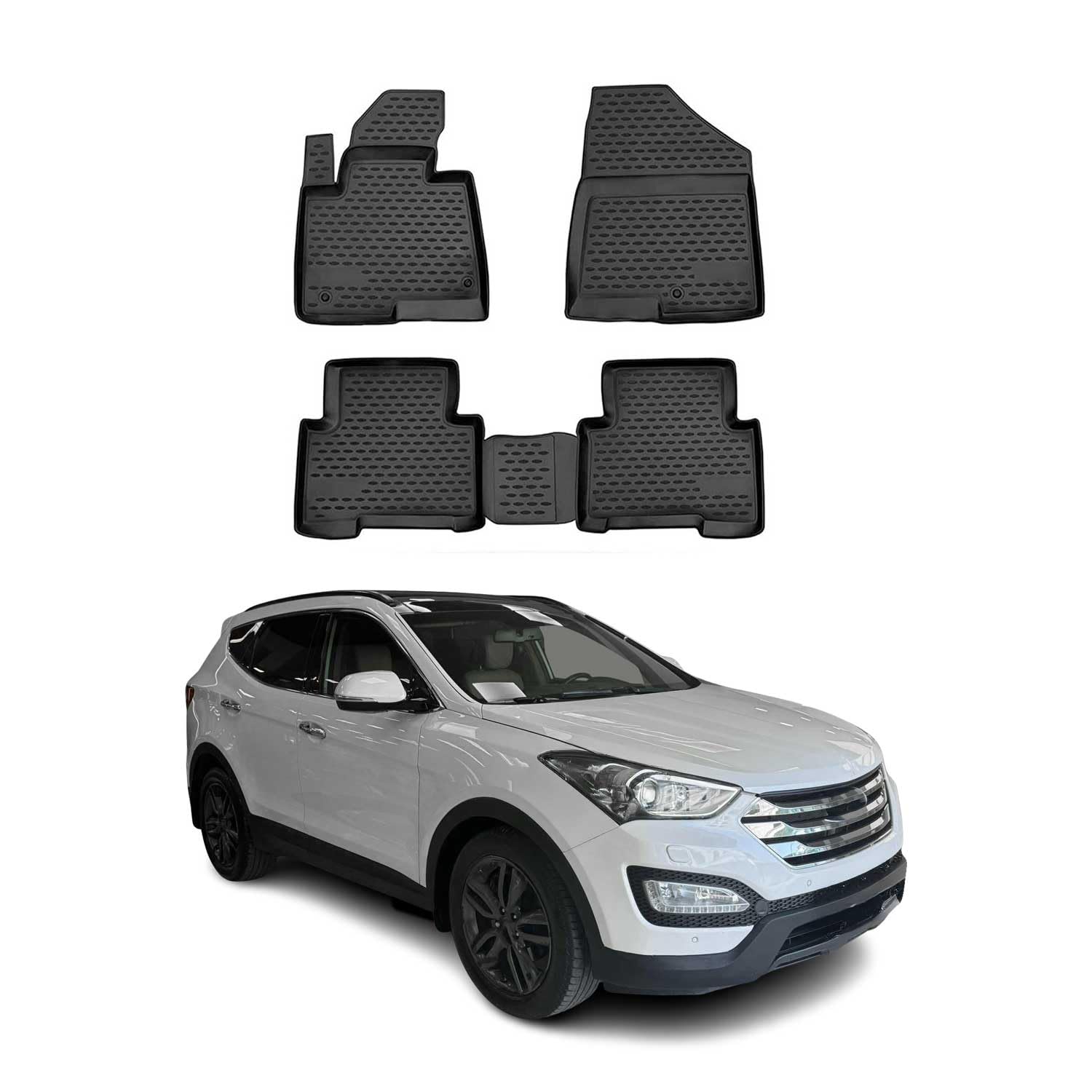 OMAC Dywaniki Gumowe Dywaniki Pasujące do Hyundai Santa Fe 2012-2020 TPE Matten Czarny 4X