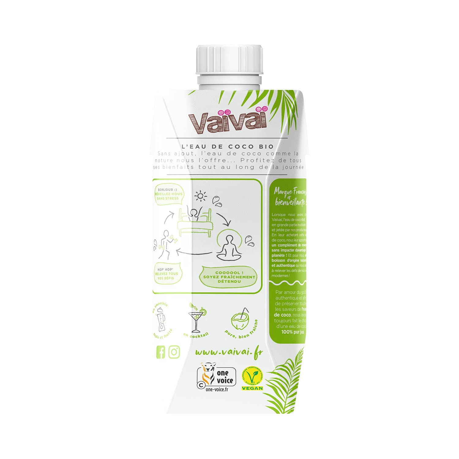 Vaïvaï - Eau de Coco Bio - 100% Pur Jus - Douce et Rafraîchissante - Sans Sucres Ajoutés - 12 Briques Tetra Pak de 33cl