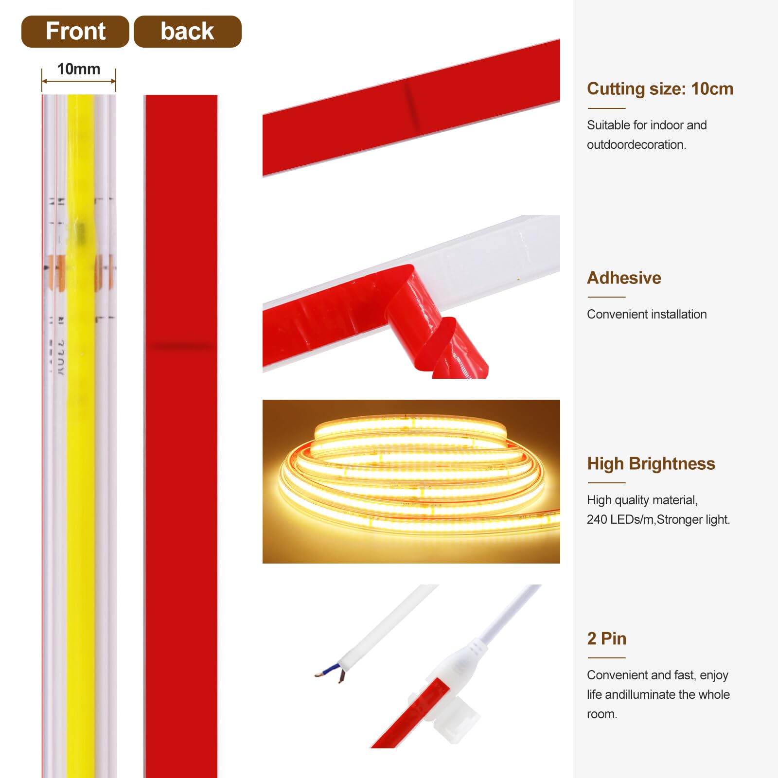 220V COB Bande LED Autocollant, Découpe Tous les 10cm, Etanche Bande Lumineuse Super Lumineux 288 LEDS/M Flexible Bande lumière (Blanc chaud, 25M)
