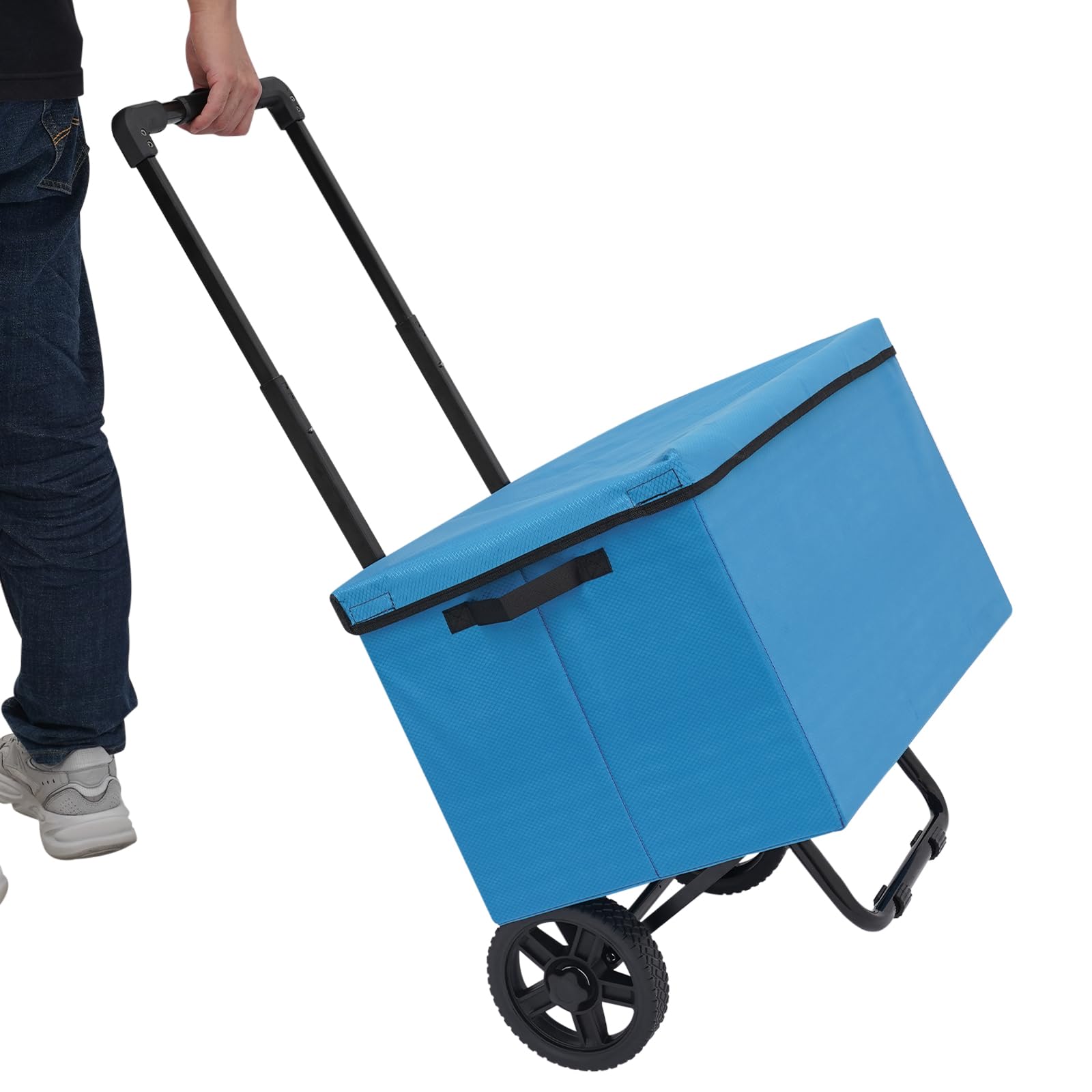 Klappbarer Einkaufswagen 64L Tragkorb 80kg Belastbarkeit faltbar für Einkauf Supermarkt Wochenmarkt Transport mit Reißverschlusstasche Oxford Stoff faltbar platzsparend (Blau)