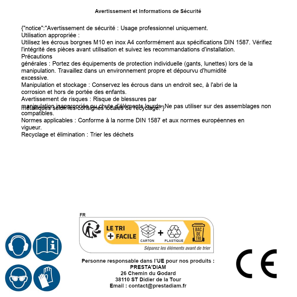 10 dadi ciechi M24 mm, DIN 1587, UNI 5721, in acciaio inox A4, D-Work