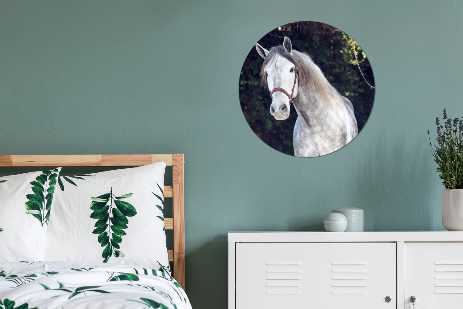 MuchoWow Wandbild Rund Wanddeko Deko Wohnzimmer Bilder 60x60 cm Pferd - Halfter - Natur