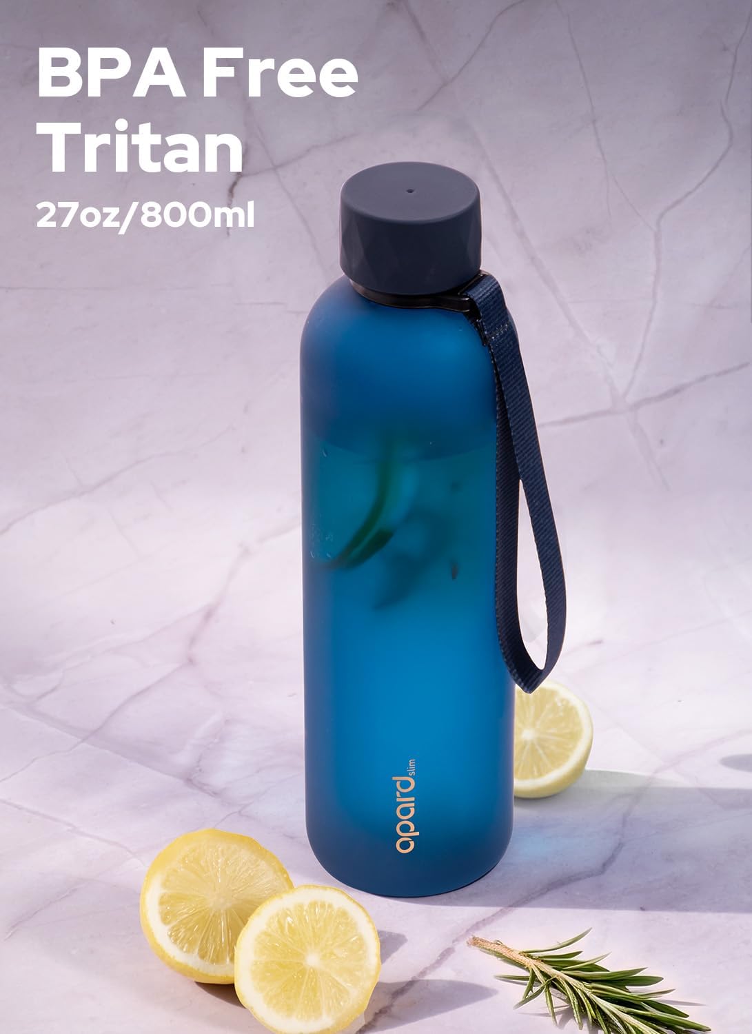 Opard Slim Pro Water Bottle 27oz, Plastic Water Bottle BPA-Free, Facetted Rubberized Grip-Texture Monocap, Leakproof Screw Top, Midnight Blue, Reusable for Travel School Sport Gym Hiking