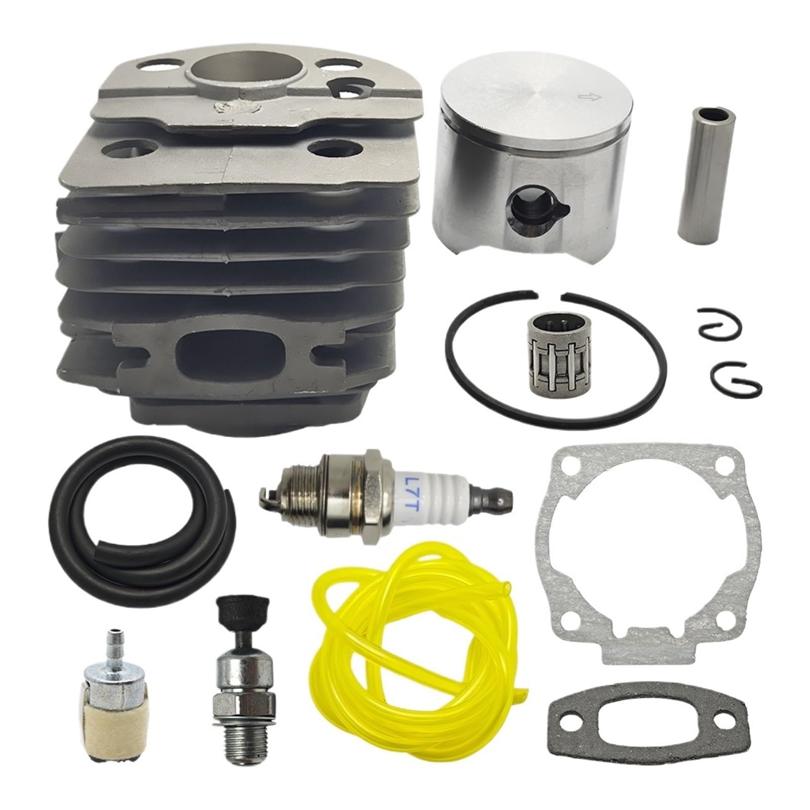 Genérico Compatible con Motosierra Husqvarna 50 51 55 503 60 91 71 | Kit de pistón de cilindro de 45mm, válvula de descompresión, junta de tubo de filtro de línea