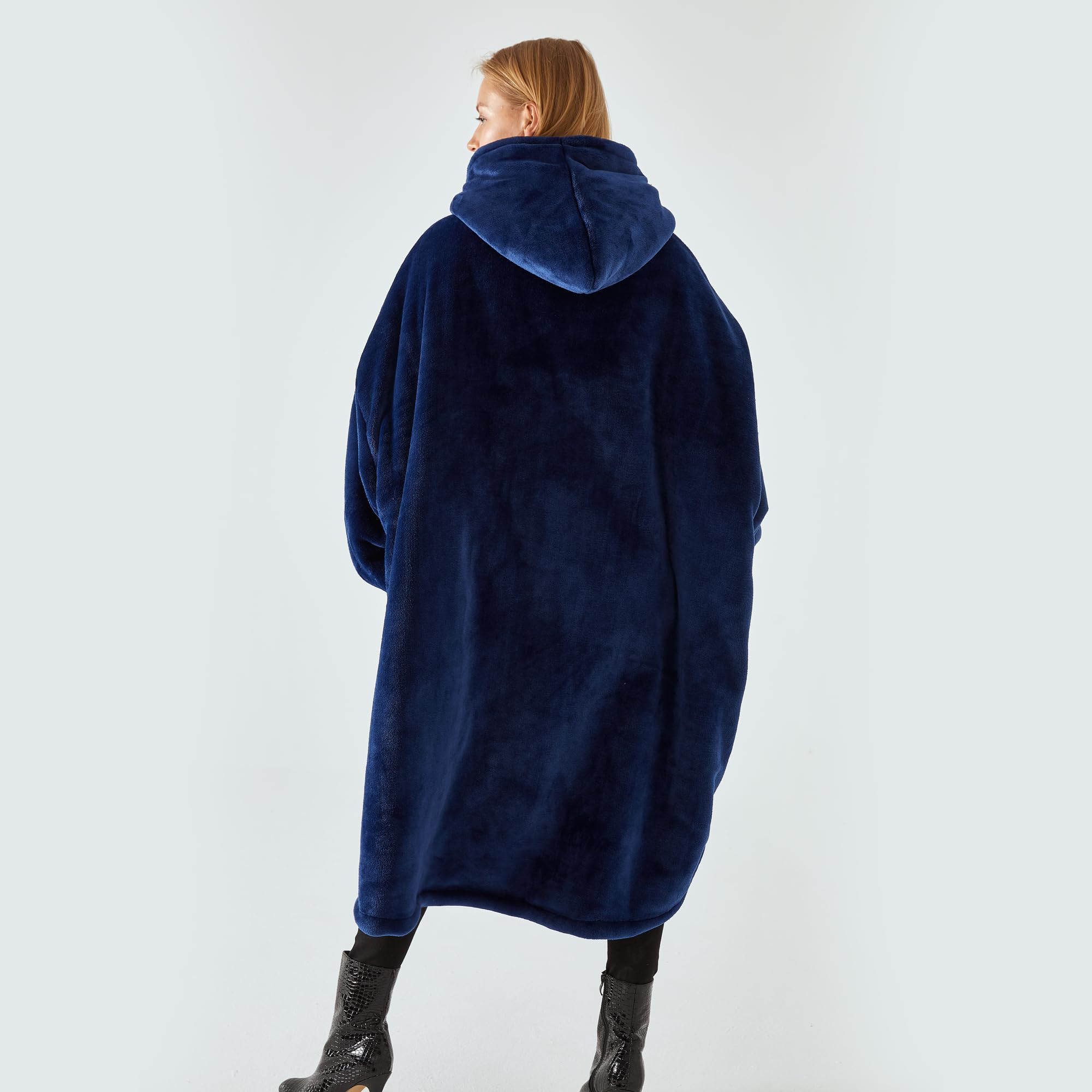 Pahajim Bluza z kapturem, koc z rękawami, przenośny koc z kapturem, oversize, z zamkiem błyskawicznym, ciepły, miękki, flanelowy, dla nastolatków, mężczyzn i kobiet, 90 x 130 cm