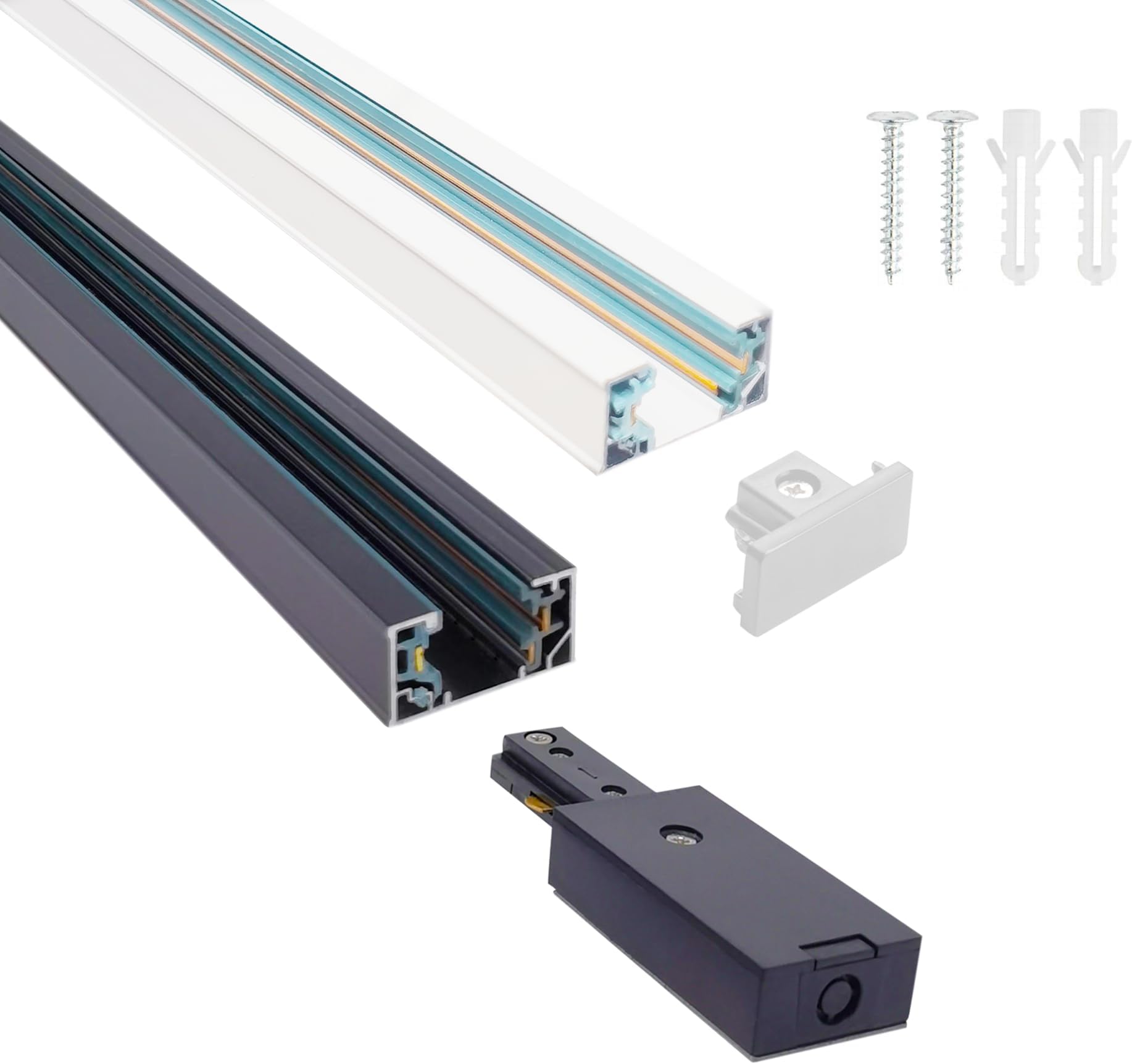 H Track Lighting Rails Kit 120V 5FT 3-Wire H Type Single Circuit with End Caps and Live End Feed Connector, Mounting Hardware (White)
