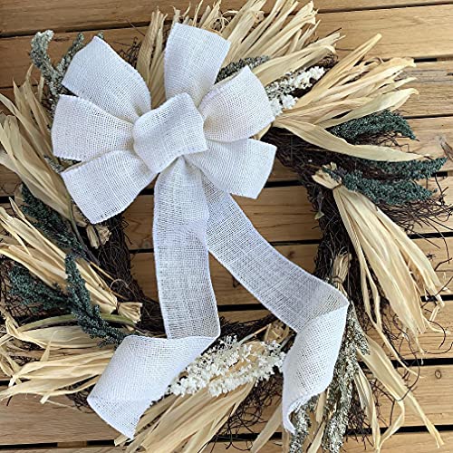Giftwrap Etc. Off White Burlap Ribbon Wreath Bow - 10" Wide, 18" Long Tails, Wedding Decor, Reception, Fall Decor, Thanksgiving, Winter Decor, Christmas, Farmhouse Country Decoration, Swag, Garland #TOP4