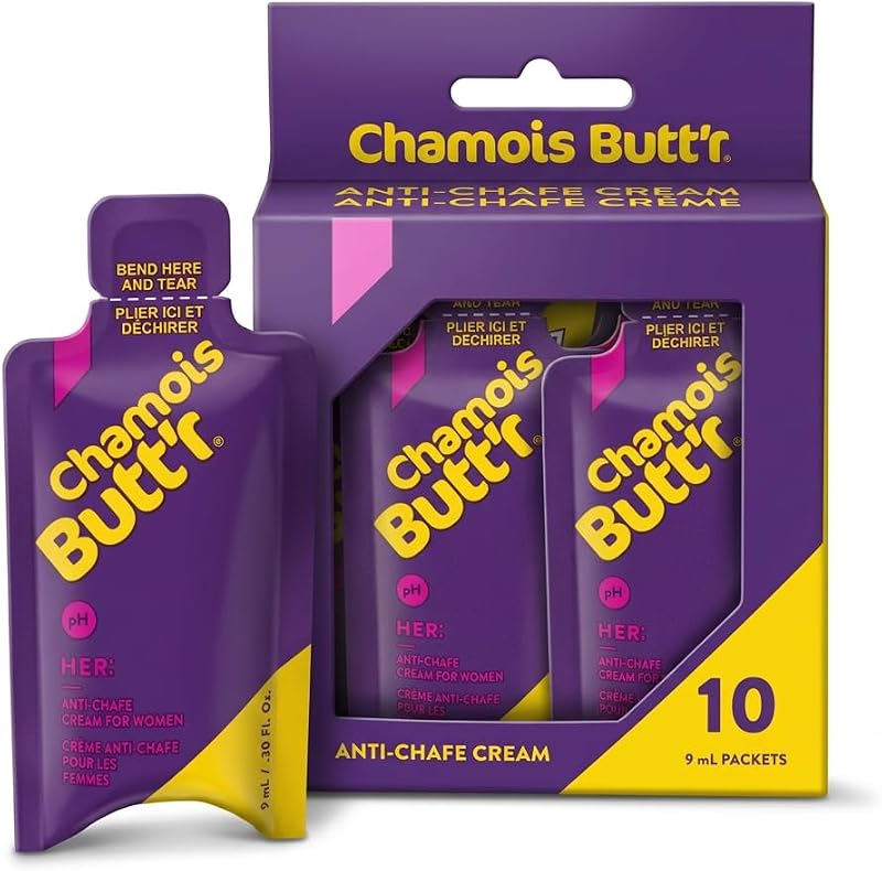 Creme lubrificante Chamois Butt'r Her' para pele e roupas, Pacote com 10 sachês de 9 mL