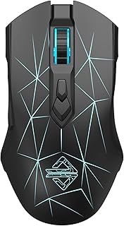 AJ52PRO Watcher 2.4G Wireless/Bluetooth 5.0/ Wired Gaming Mouse, 10000 DPI, Programmable 7 Buttons, Ergonomic LED Backlit USB Gamer Mice Computer Laptop PC, for Windows Mac Linux OS, Star Black