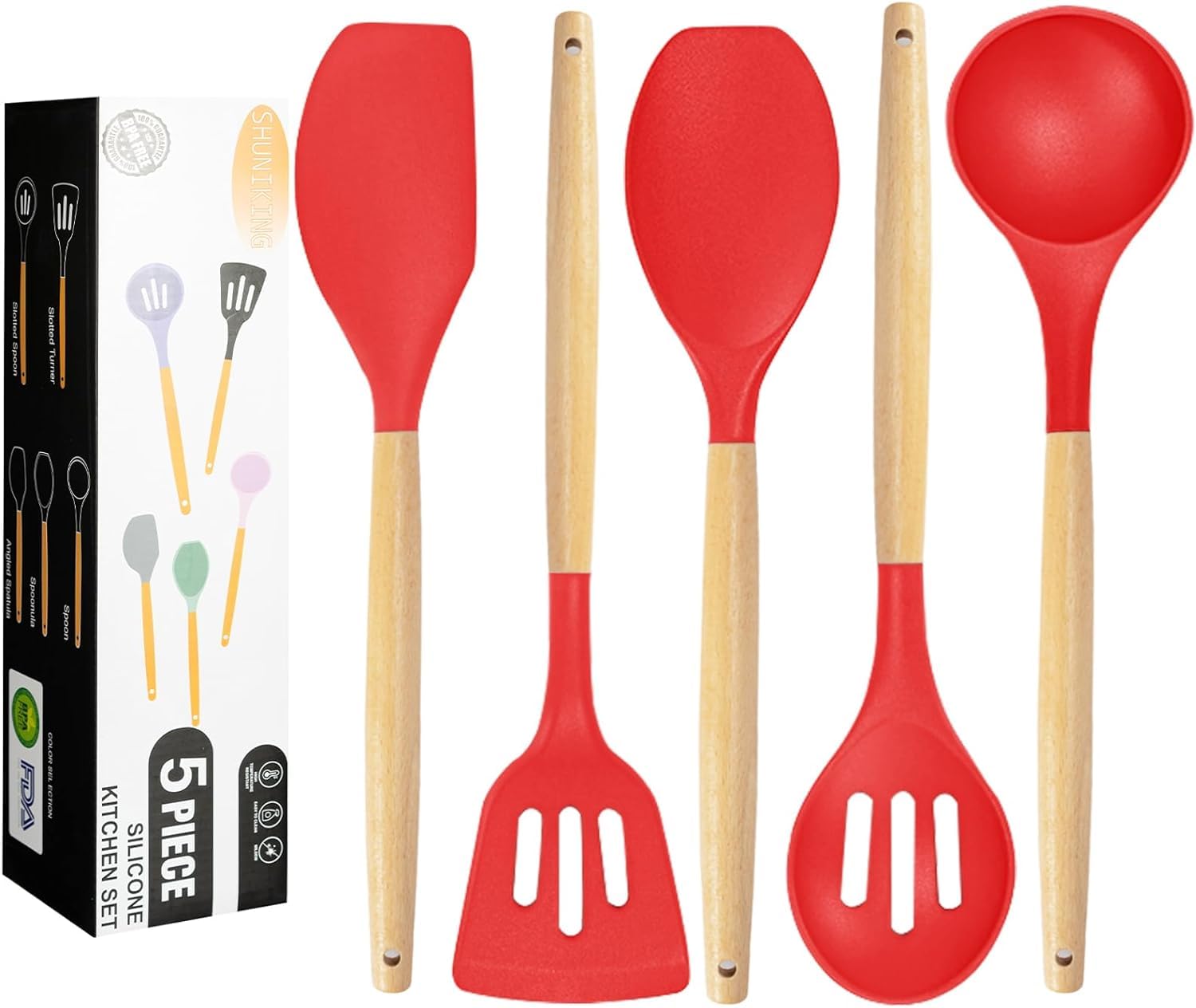 ALLWIN HOUSEWARE W 5 Piece Silicone Spatulas Wooden Handle Non-Stick Silicone Spatula,Bpa Free Non Toxic Wooden Handle Spatula Set Used For Bake & Cooking (Red, 5) (B0CX5JM1NT) Amazon Price History, Amazon Price Tracker