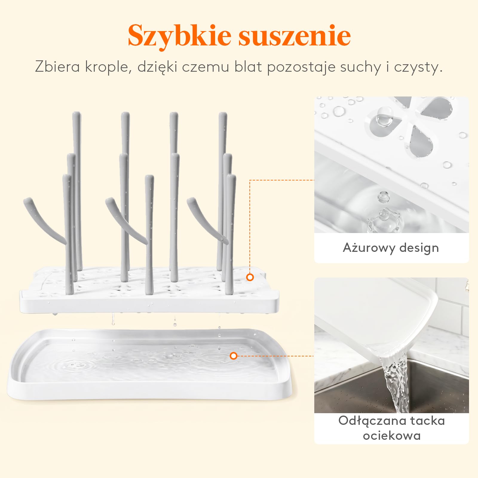Lifewit Suszarka do Butelek Z Wyjmowaną Tacką Ociekową, Uchwyt na Butelki na Blat Kuchenny, Stojak do Suszenia Butelek Kubków Smoczków Części Laktatora Akcesoria Dla Niemowląt