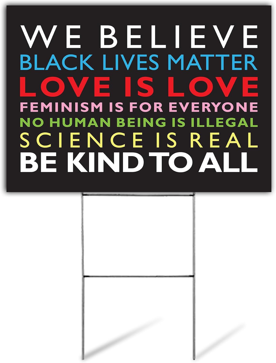 SignPro We Believe Yard Sign | In This House We Believe Sign | Black Lives Matter Sign | Love is Love, Kindness Is Everything | 24" x 18" Corrugated Plastic Yard Signs with H Stakes | Double Sided