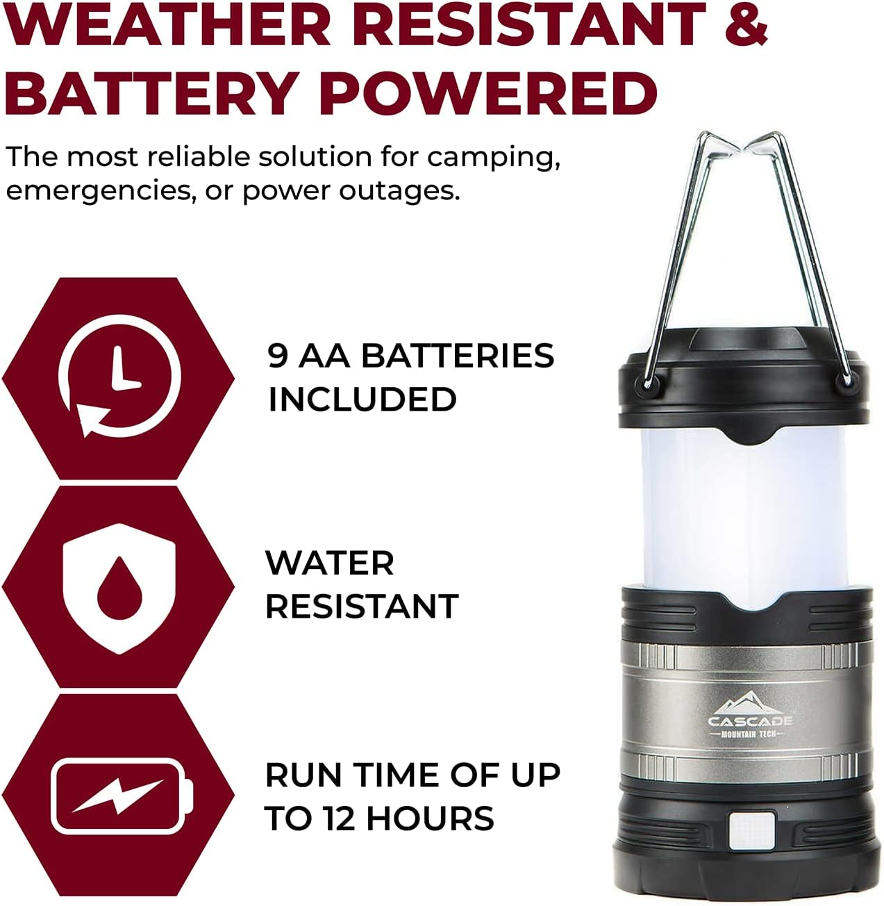 Cascade Mountain Tech Pop-Up IPX4 Water-Resistant LED Lantern with 4 Light Modes - 3 Pack : Tools & Home Improvement