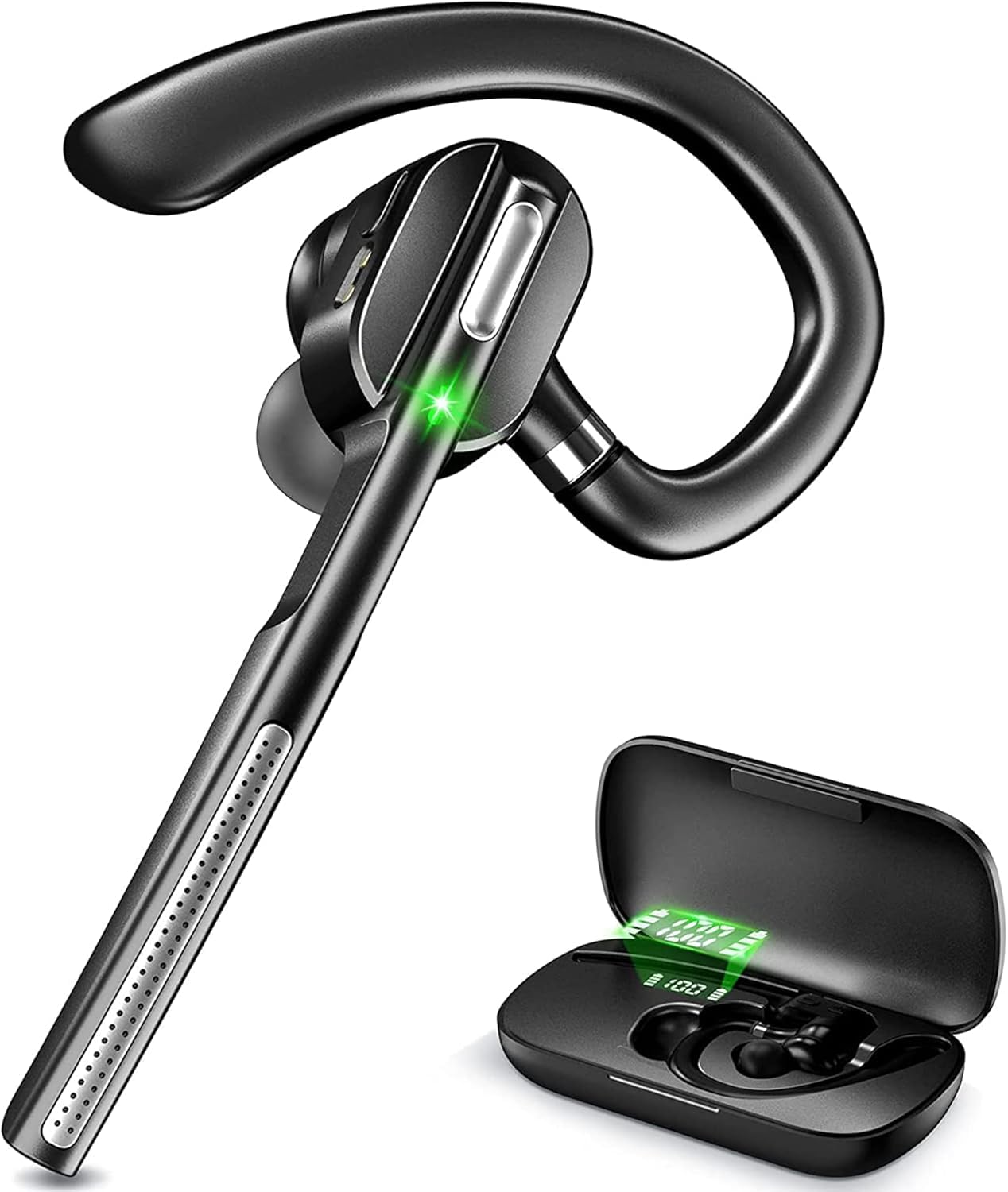 Bluetooth Headset V5.1, Wireless Headset with Battery Display Charging Case, Bluetooth Earpiece with Noise Canceling Mic for Driving, Office, Business, Compatible with Cell Phone and PC-image-47