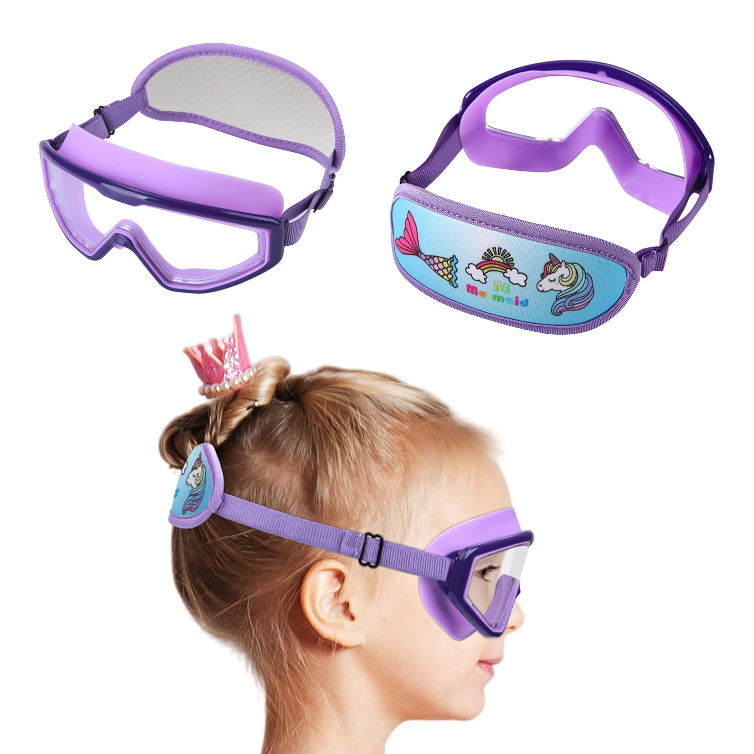 RUGAO - Gafas de natación para niños de 3 a 12 años, sin tirones de pelo, con correa elástica