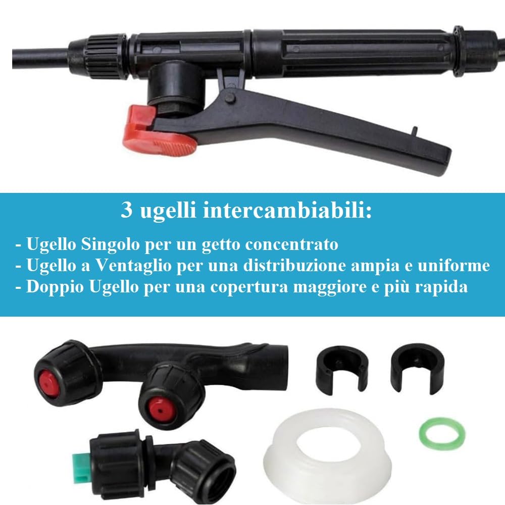 Paluplus Pompa a Pressione Manuale per Giardinaggio, Capacità 16 Litri, Nebulizzatore a spalla con valvola sfiato, 3 ugelli intercambiabili, pompa per irrorazione e disinfestazione delle piante -686F