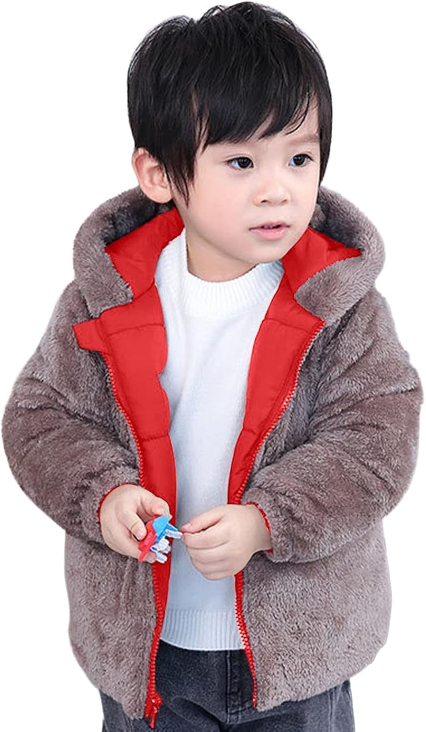 Toddler Boys Girls Winter Coat Ears Hooded With Pocket Jacket Two Sided Wear Thicken Windproof Zipper Warm Outwear Coat