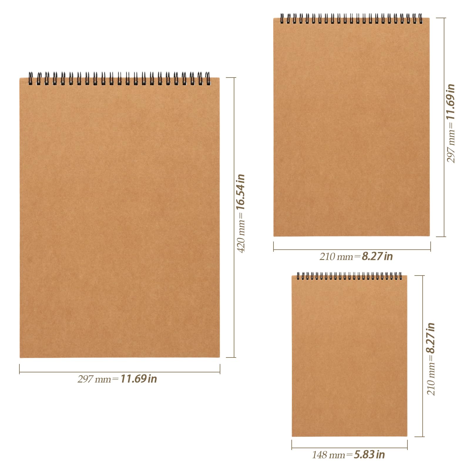HEIHAK Set di 12 quaderni per schizzi, formato A3, A4, A5, 60 pagine, 30 fogli con rilegatura a spirale, quaderni a spirale, blocchi per schizzi, schizzi, pittura, scrittura