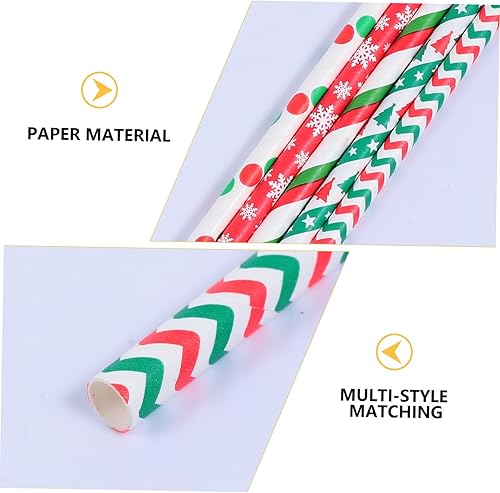 Miniatura 9 de NOLITOY 250 pcs drinks Christmas kraft paper supplies Christmas paper banquet dessert straw Christmas Pattern Straw Drinking Straws disposable paper