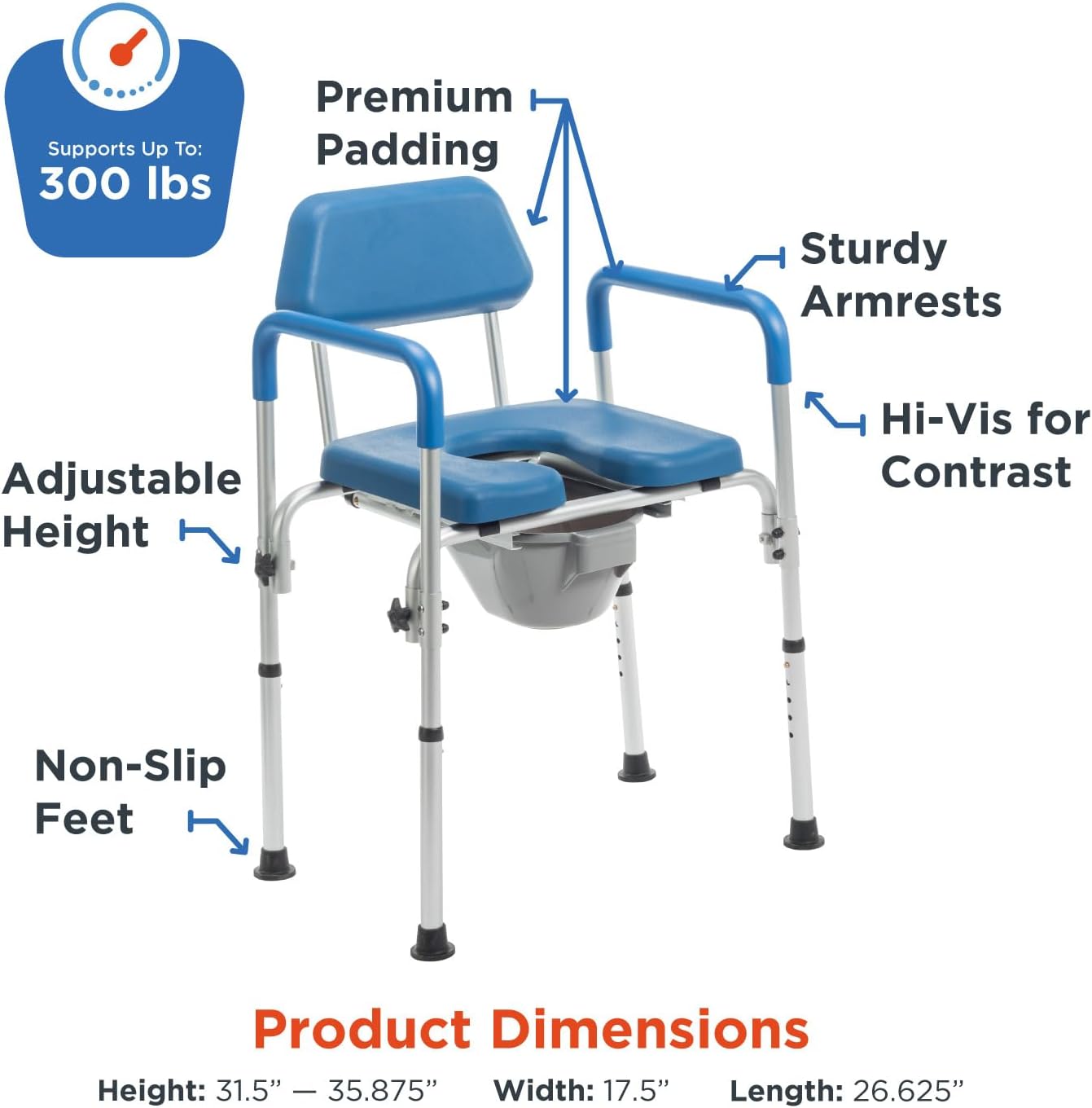 Journey SoftSecure 3-in-1 Commode Chair - 3-in-1 Bathroom Chair with Microban - Bedside Commode Chair for Toilet with Arms & Pail - Elevated Toilet Seat & Shower Chair - Raised Toilet Seat