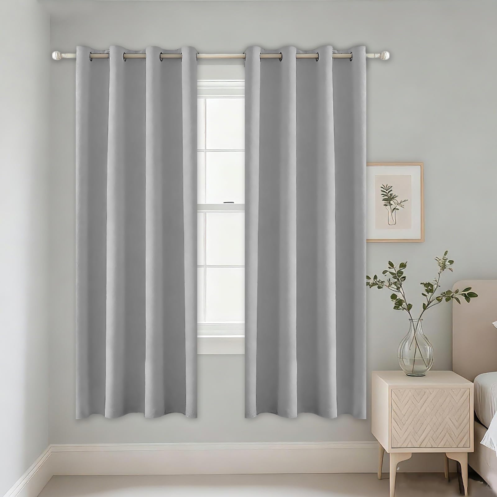 Alaoo 100% Blackout Curtains for Bedroom, 2 Panels 46 x 54 Inch Thermal Insulation Blackout Curtains with Black Liner, Eyelet Curtains for Bedroom Living Room, Gray