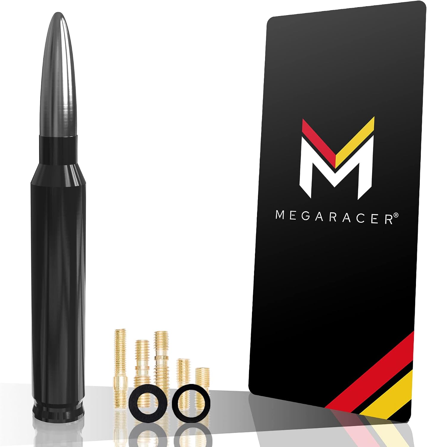 Mega Racer Black with Gunmetal Tip 50 Cal Bullet Style Antenna for Trucks, Cars and SUVs - 5.5 Inch Universal Fit, AM/FM Radio, 6061 Solid Aluminum, Anti-Theft Design, Car Wash Safe, 1 Piece