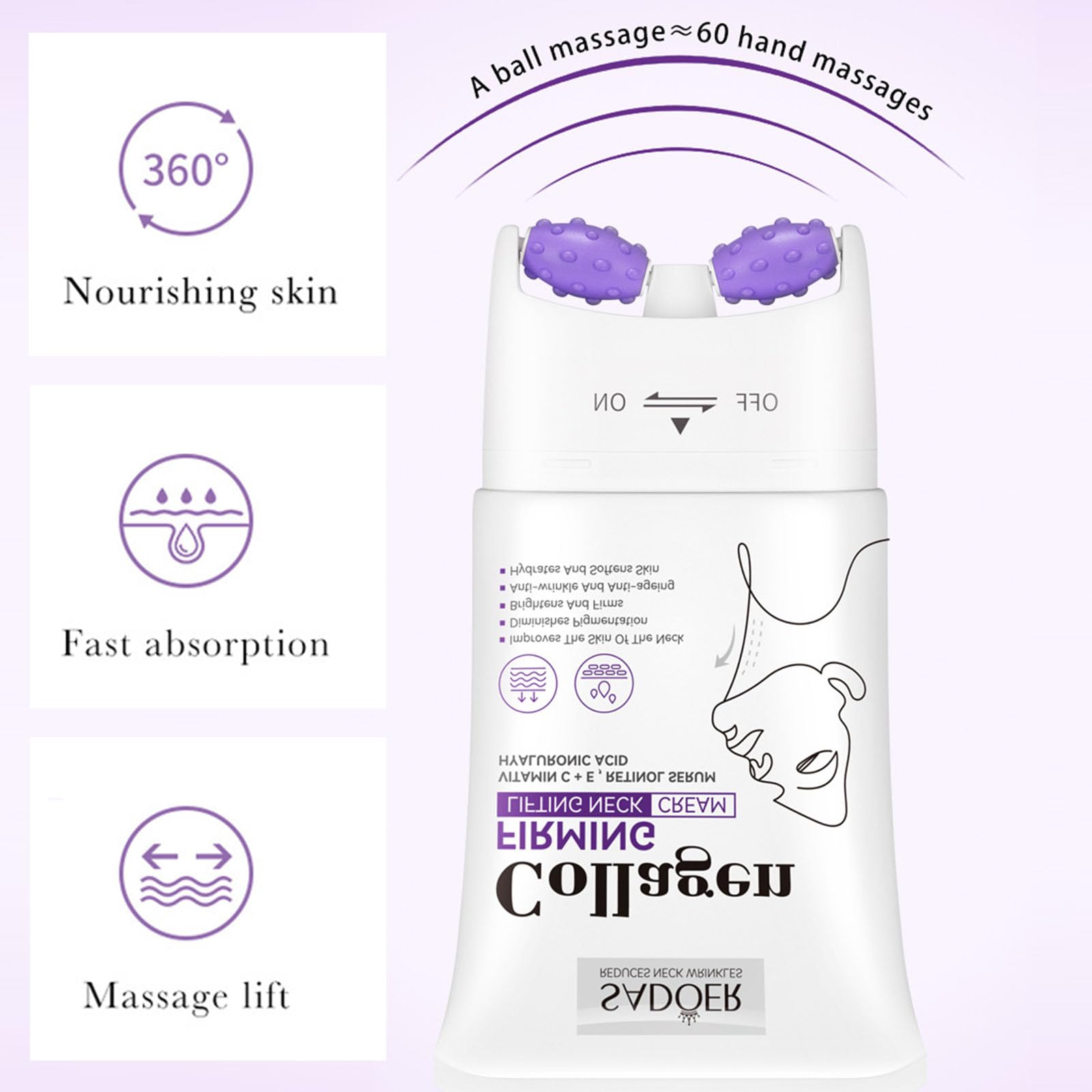 Collagen Firming Lifting Neck Cream Neck Firming Cream with Roller Neck Creams for Firming Roller Anti-Wrinkle Hydrate and Soften Skin Enhance Skin Tone Spa Level Neck Care 110ml - Image 4