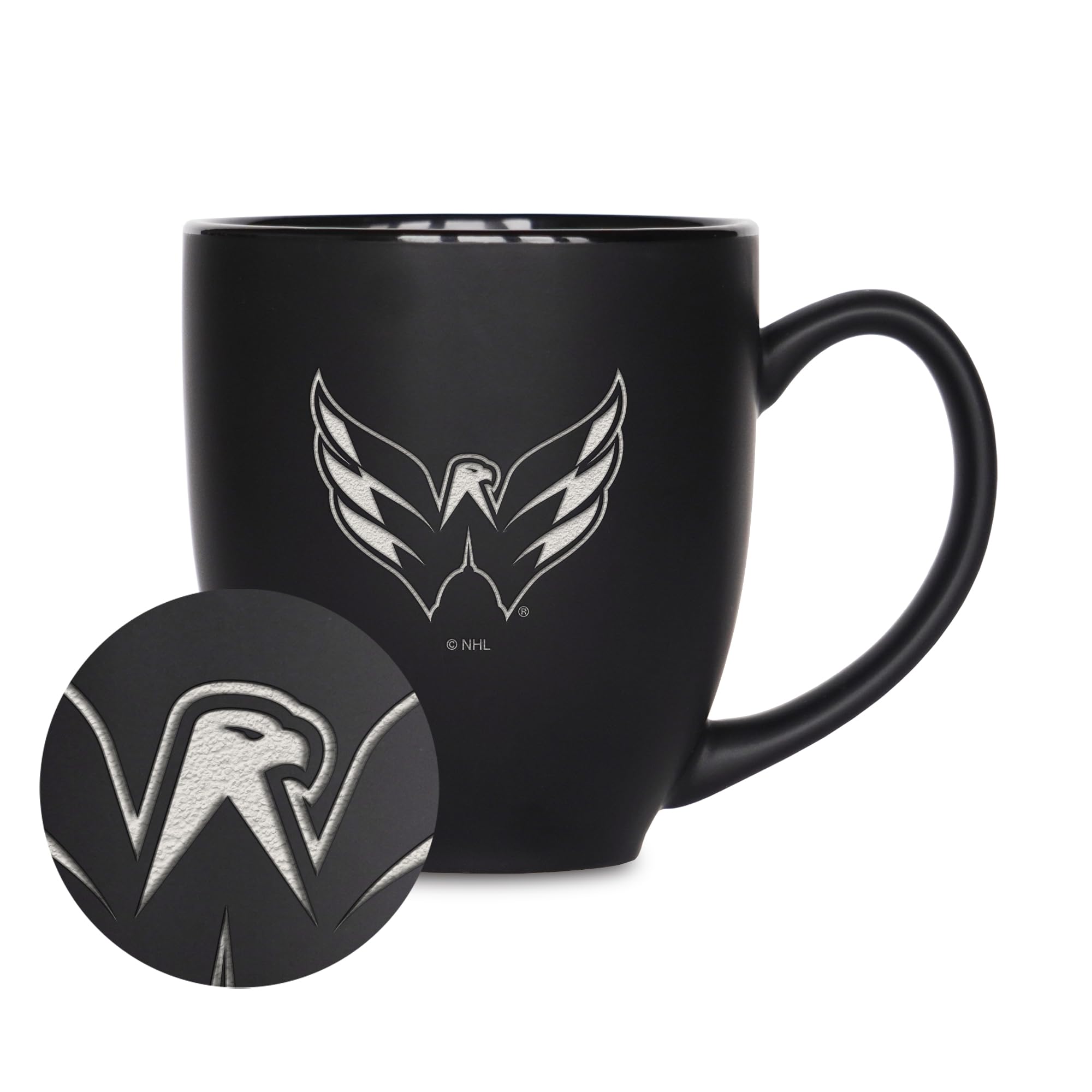 Rico Industries NHL Hockey Washington Capitals 15oz Laser Engraved Matte Black Ceramic Bistro Mug - for Hot or Cold Drinks
