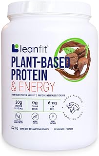 LEANFIT PLANT-BASED PROTEIN & ENERGY, Natural Mocha - 20g Vegan Protein + 100mg Caffeine From Green Tea Per Serving - Keto-Friendly, Gluten Free, Dairy Free, Sugar Free - 20 Servings, 527g Tub