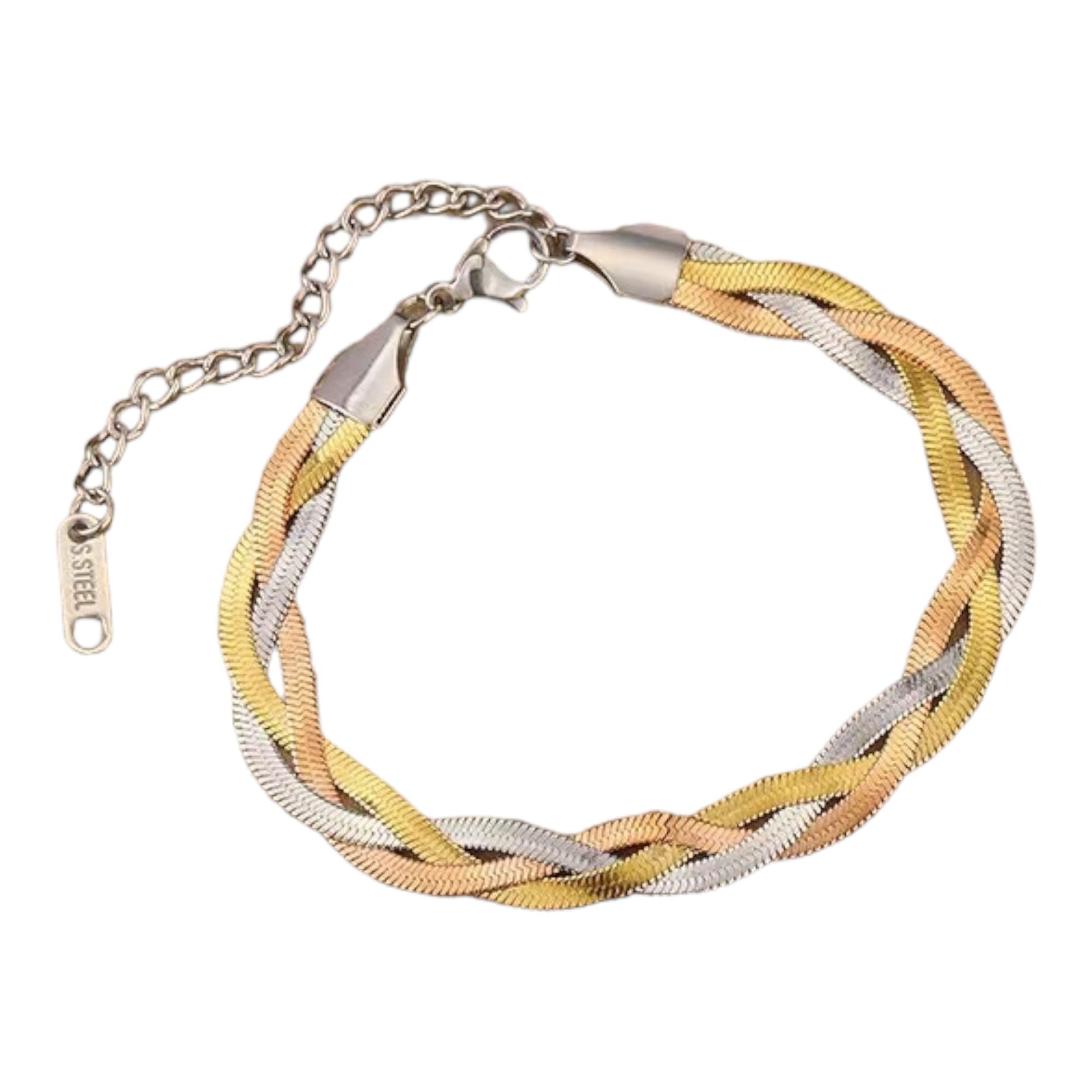 BellArt Bracelet Three-Color Three-Strand Weaving, Titanium Steel, no gemstone