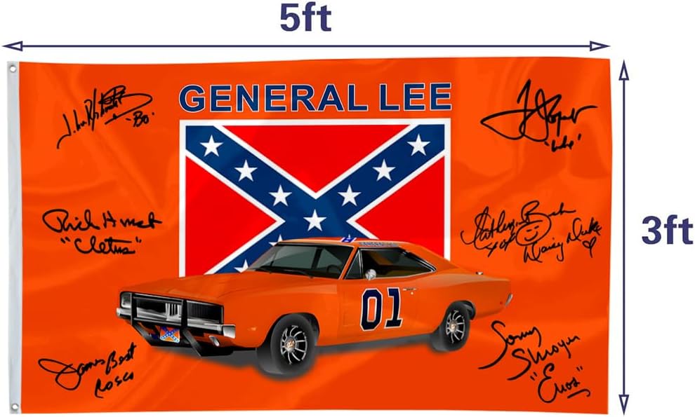 Autographed Checkered Racing Flag General Lee # 01 Flag Banner 3x5Feet for Car Fans with Brass Grommets (Car)