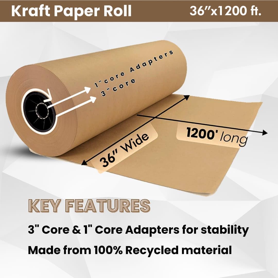 ANF Brands (36" x 1200 feet) - Natural Kraft Paper for Packing, Shipping, Void Filling, and Kids' Art Projects, 30 Lb. Basis Weight