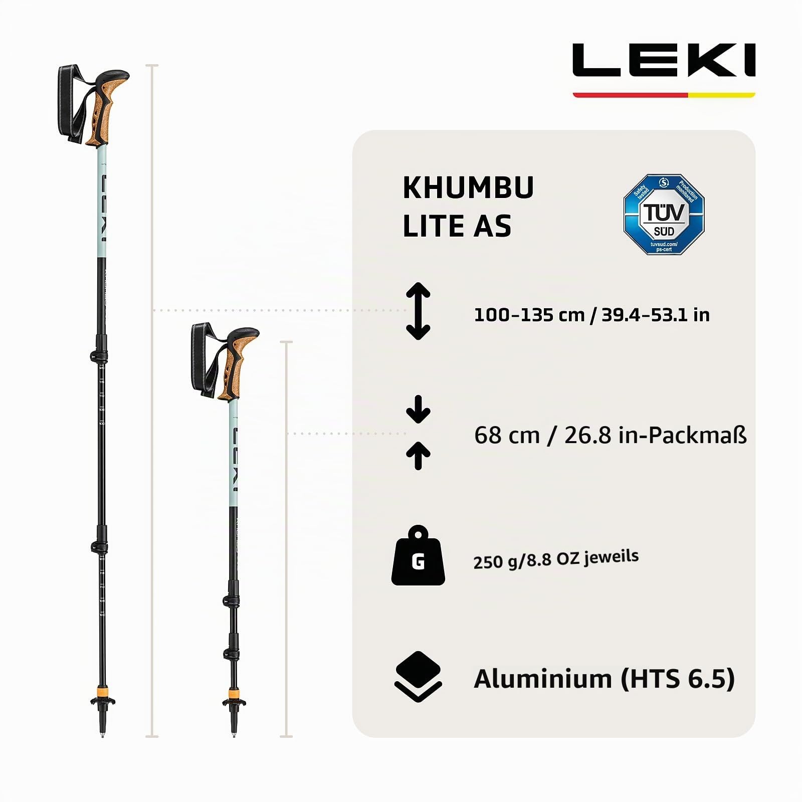 LEKI Khumbu Lite AS Wanderstöcke Damen & Herren | leichte, verstellbare Trekkingstöcke aus Aluminium mit Trekkingteller | Antishock Dämpfungssystem by LEKI