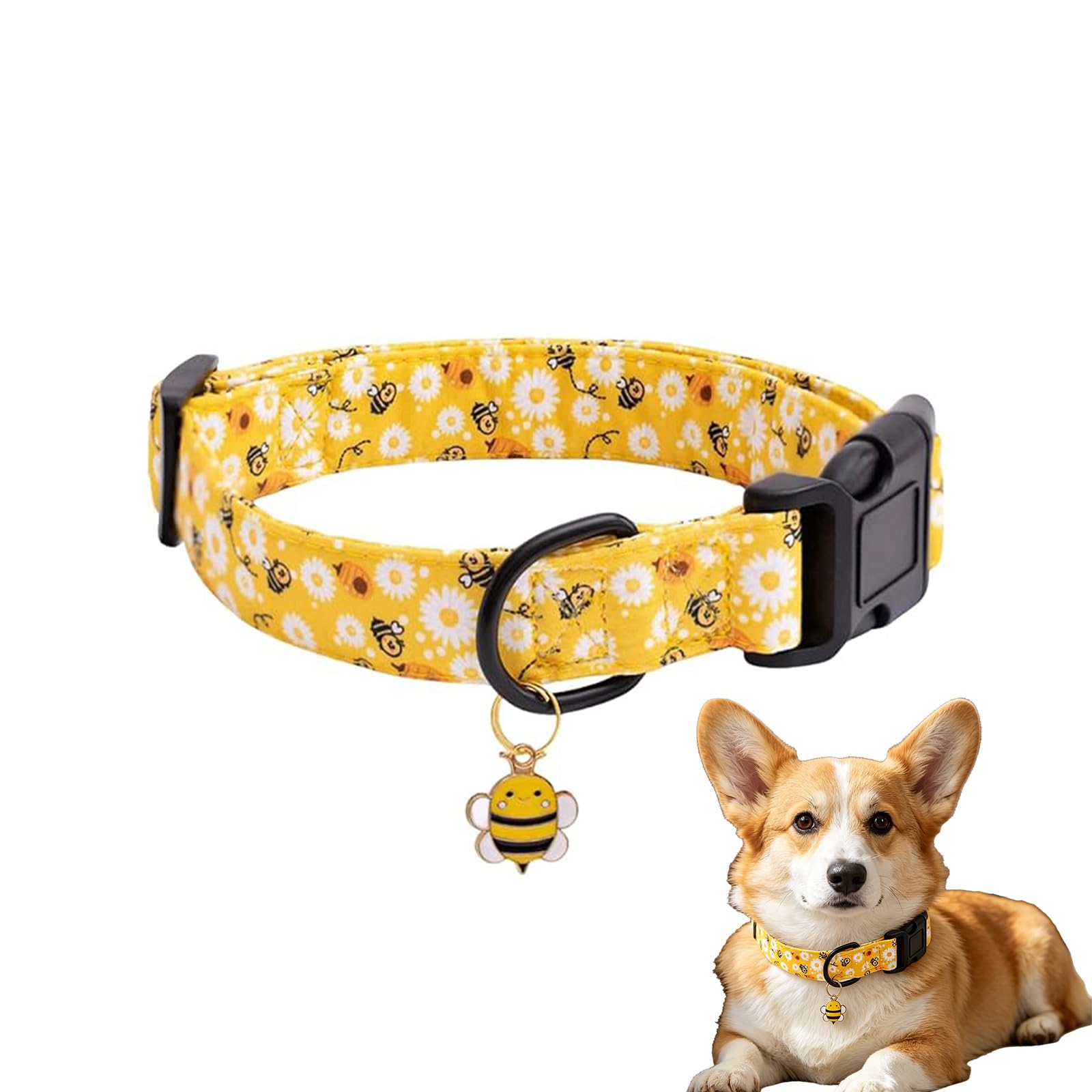 Yellow Dog Collar, Cute Bee Dog Collar, for Small Medium Dogs Walking Running