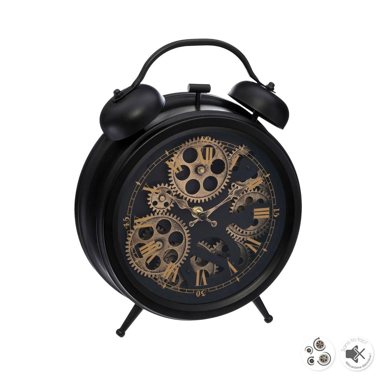 Pendule à poser Atmosphera pour meuble étroit avec mécanisme visible en métal noir