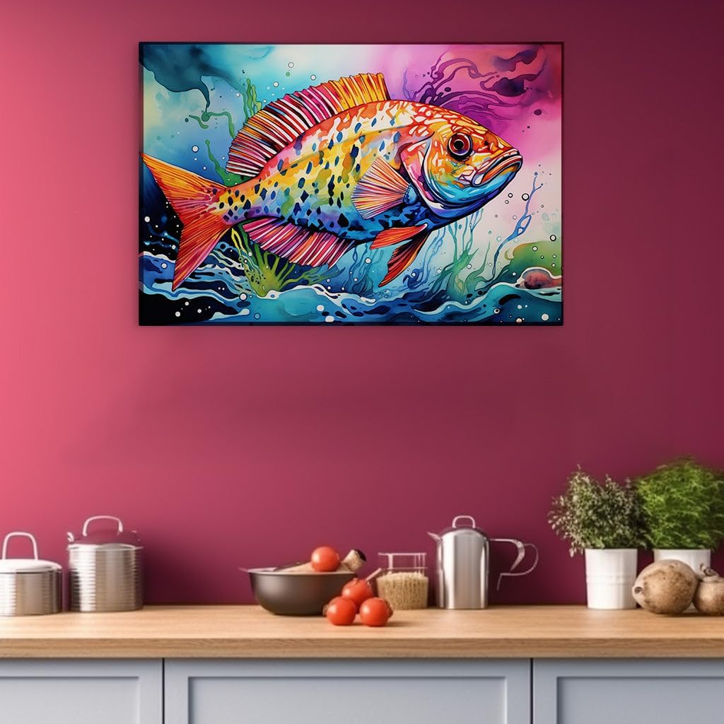 Canvas for Living Room. Leaping Colors: A Vivid Dance of Aquatic Brilliance, 27 x 18 inch Canvas Wall Art - Contemporary Masterpieces - Modern Home Decor