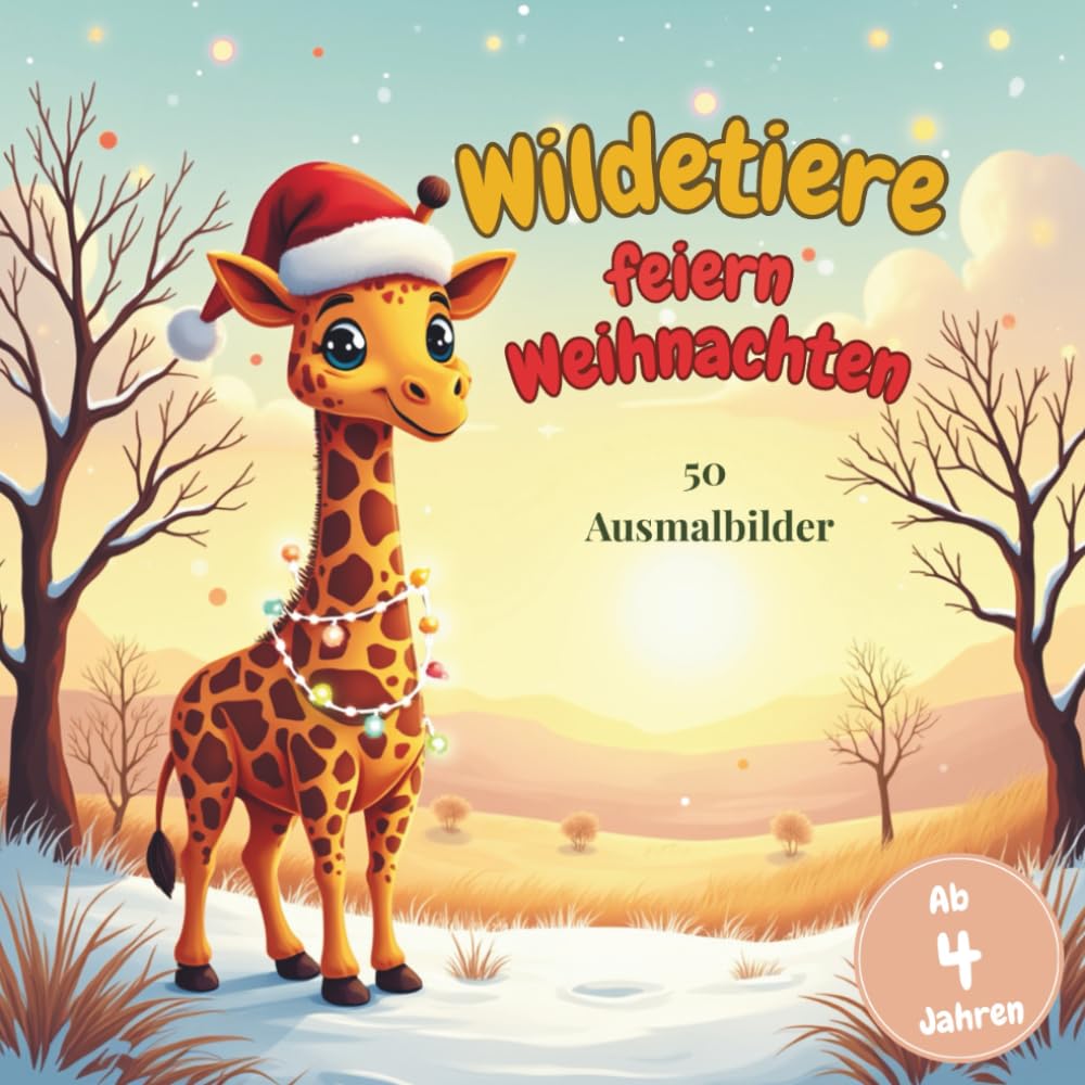 Wildtiere feiern Weihnachten ein Ausmalbuch für Kinder ab 4 Jahren