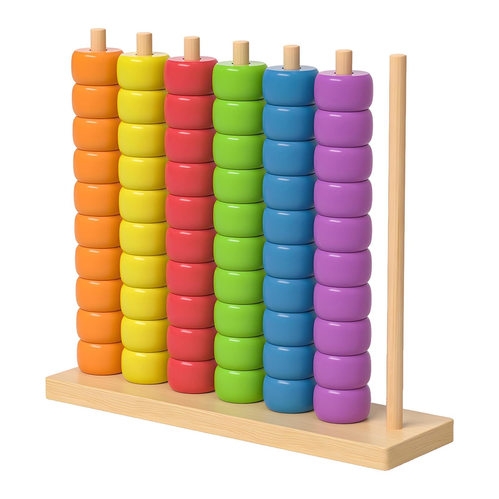 Wooden Color Sorting Stacking Toys Counting Stacker Block Set for Boys Girls L-image-16