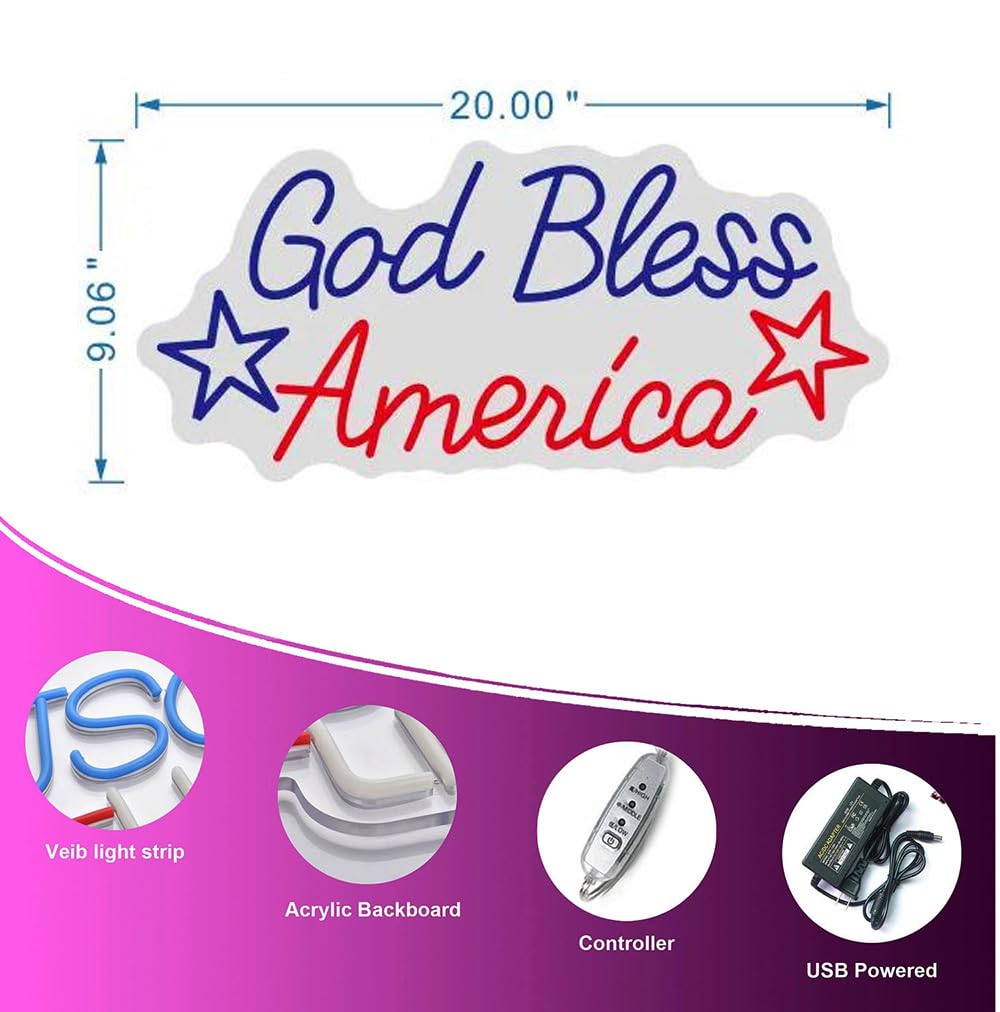 God Bless America Neon Sign -20inch-Custom LED Signs Independence