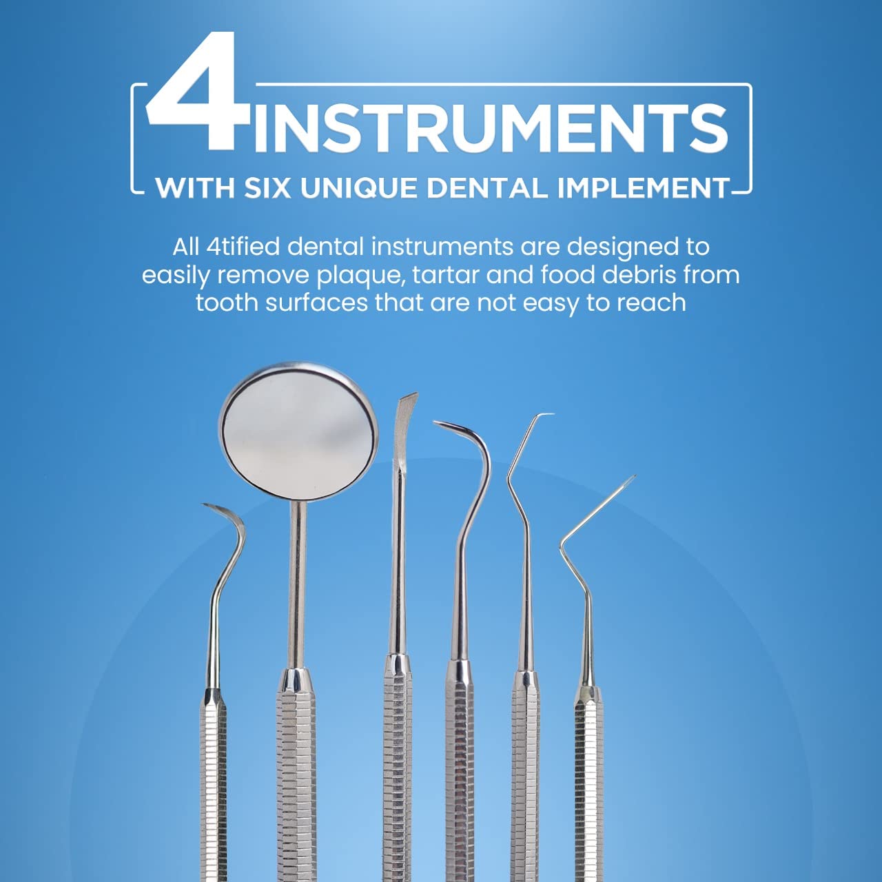 4tified Dental Tools Hygiene Kit 4 PCS French Stainless Steel Professional Teeth Cleaning Home Use Plaque Calculus Removal Tartar Scraper Scaler Fogless Mirror Dental Pick Vegan Leather case 4