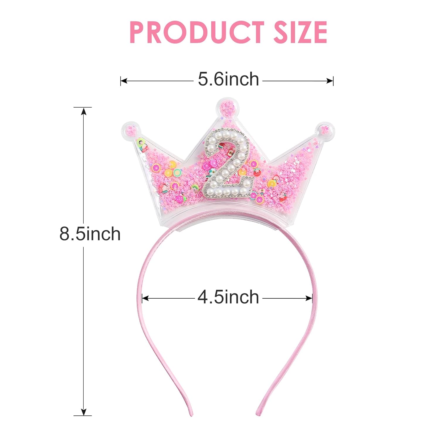 Fancheer Birthday Crown Headband for Toddler Girls 2 3 4 5 6 7 8 Years Princess Tiara Pink Hair Accessories for Two 2nd Second Birthday - Image 2